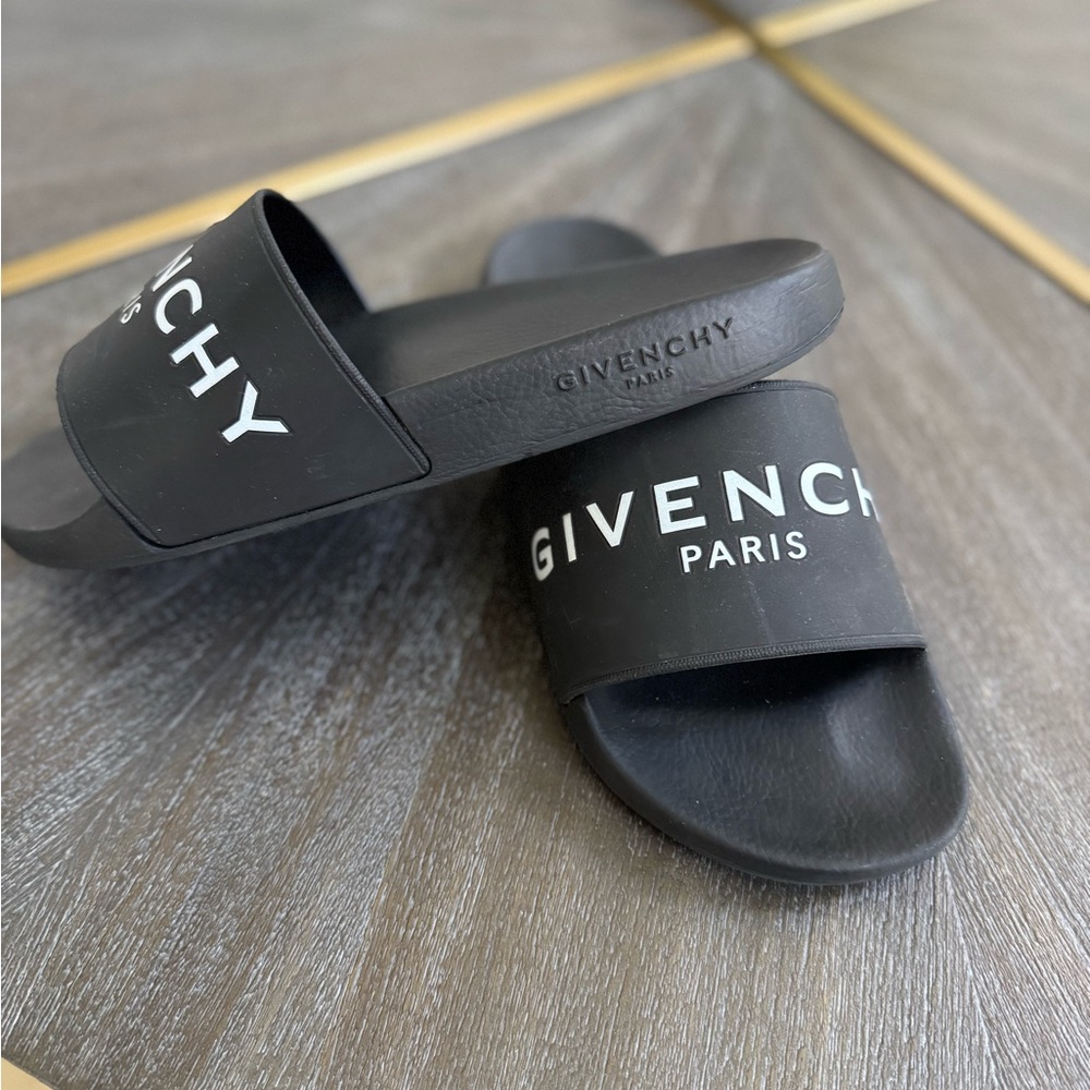 Givenchy Black Slide Sandals with White Logo